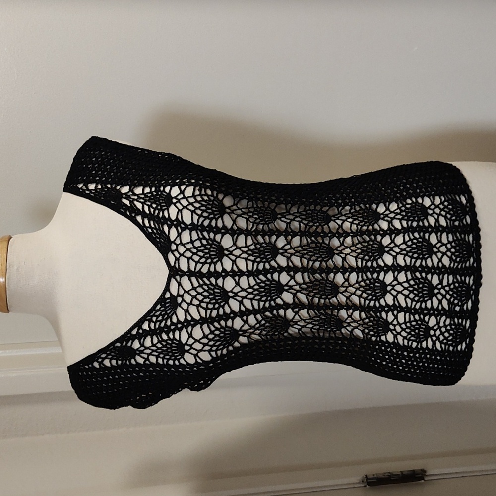 French Connection Black Crochet Tank Top S